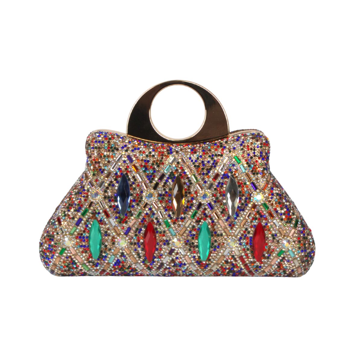 F108-93 MIX Crystal Diamond Top Handle Embellished Evening Clutch Bag