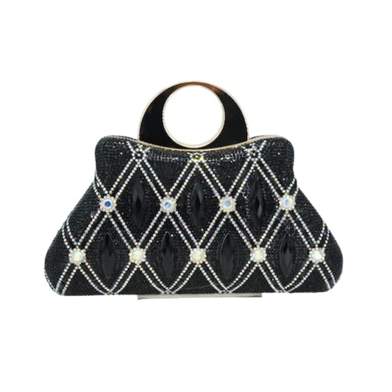 F108-93 BK Crystal Diamond Top Handle Embellished Evening Clutch Bag