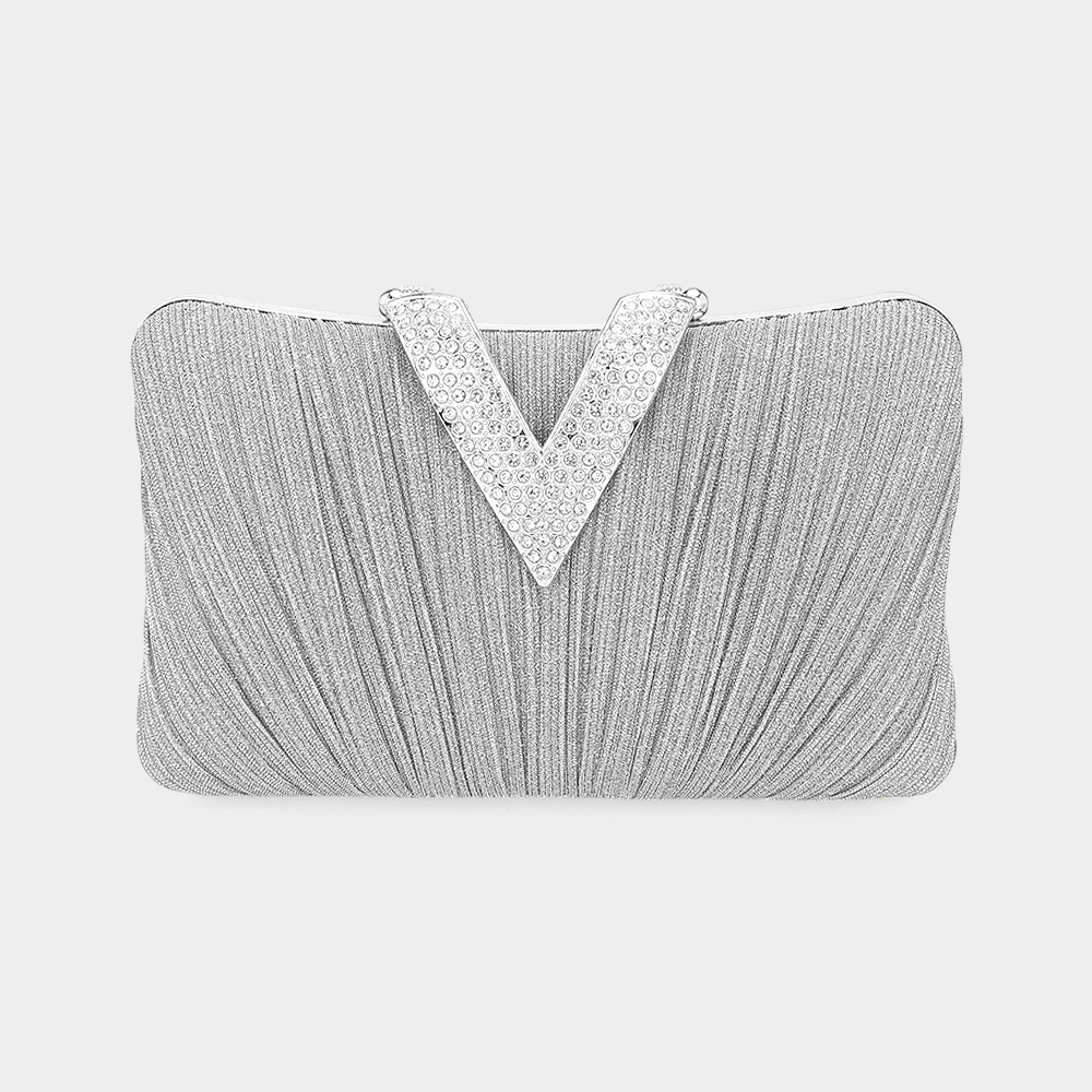 LA03860A SL Sparkle Fabric Stone Paved V Fold Clutch
