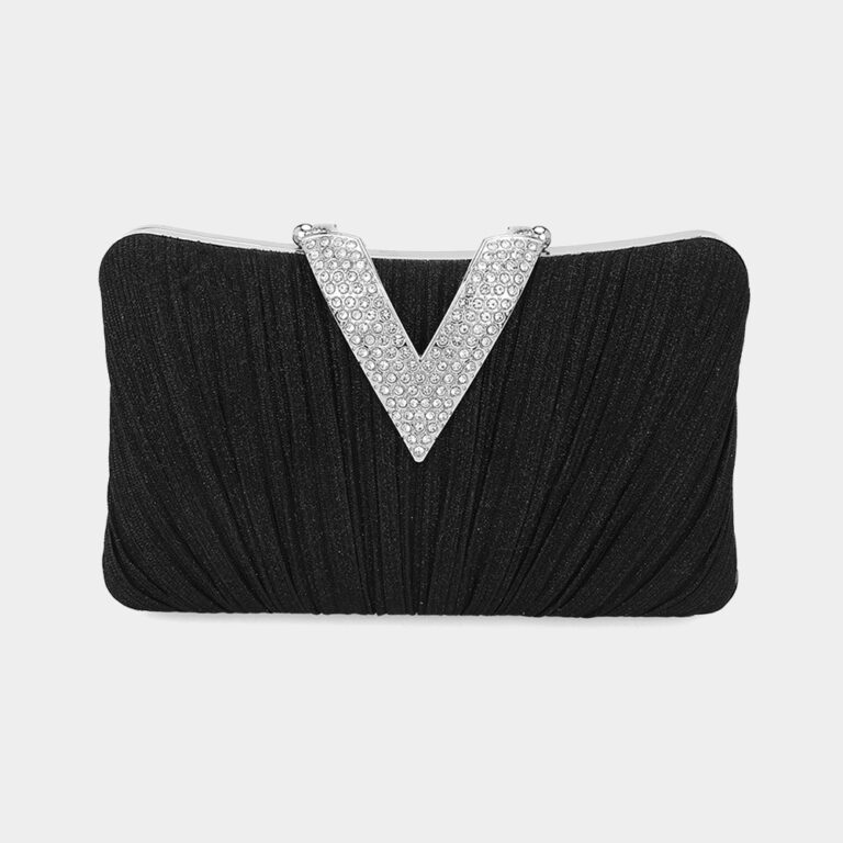LA03860A BK Sparkle Fabric Stone Paved V Fold Clutch