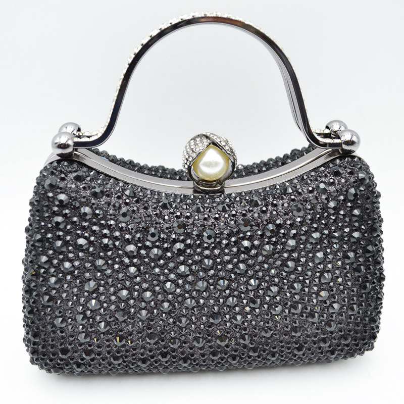 CO68030 BK Crystal Diamond Top Handle Embellished Evening Clutch Bag