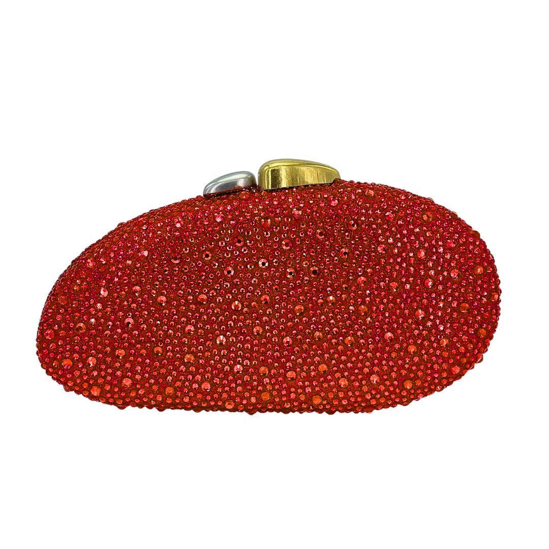 LA25255 RD Shell-Shaped Adorned with Sparkling Rhinestone-like Crystals Evening Clutch Bag