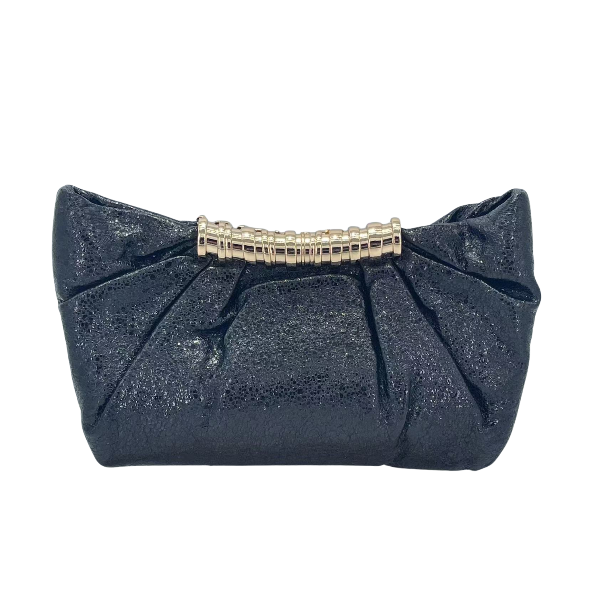 E262 BK Pleated Metallic Sparkle Evening Clutch Crossbody Bag