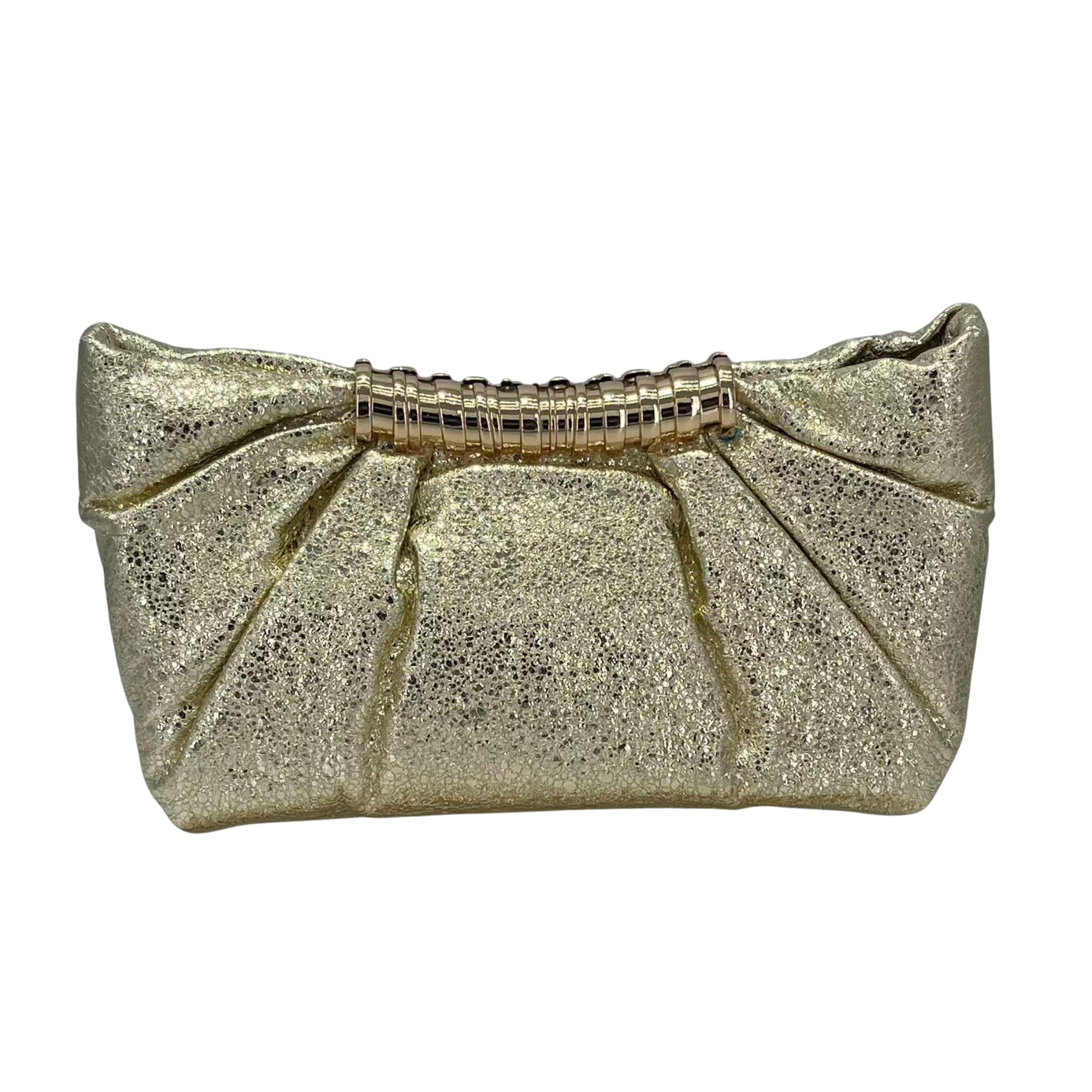 E262 GD Pleated Metallic Sparkle Evening Clutch Crossbody Bag