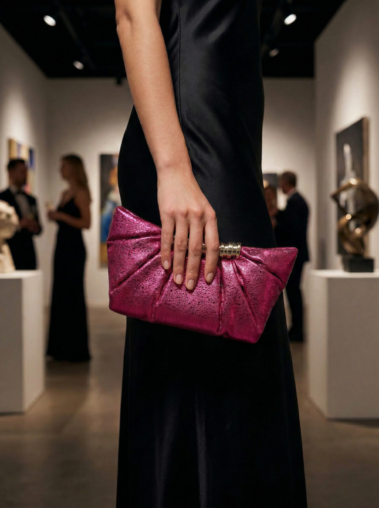 E262 FPK Pleated Metallic Sparkle Evening Clutch Crossbody Bag