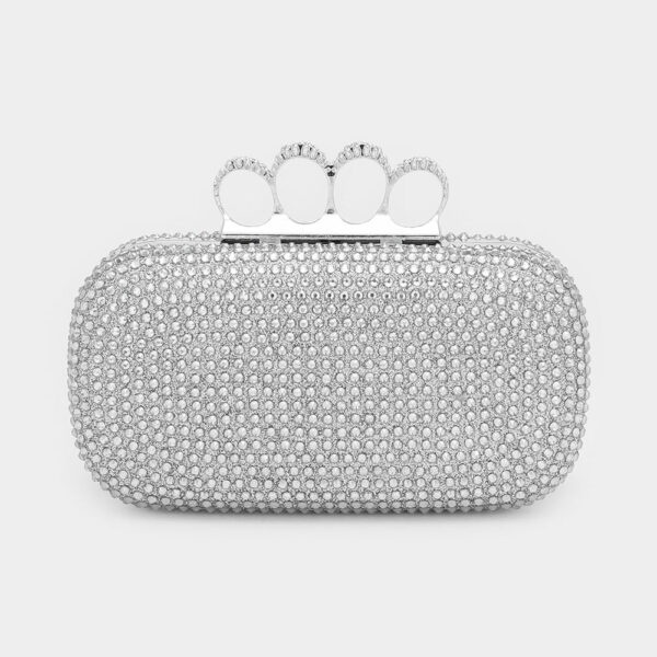 LAL458-SILVER Bling Rectangle Evening Clutch / Crossbody Bag