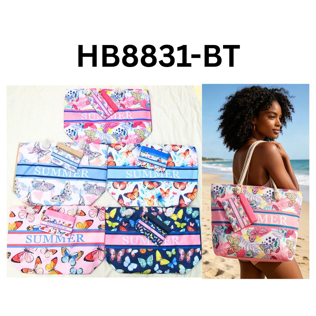 HB8831-BT ASST Butterfly Pattern Beach Bag(3PCS)