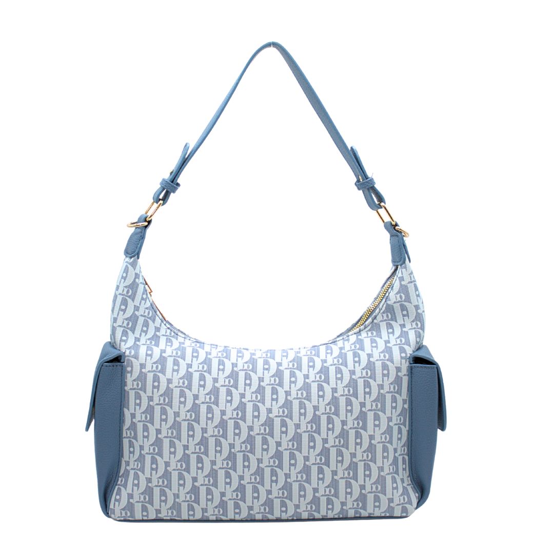 5159 BL Monogram Print Hobo Shoulder Fashion Handbag