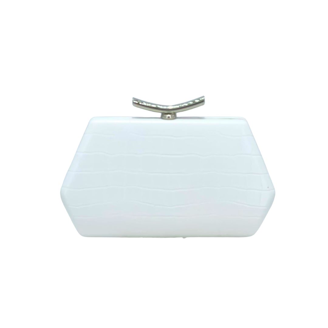 LAHSY-2053 WT Structured Hard-Case Shape with Unique Polygonal Design Evening Clutch