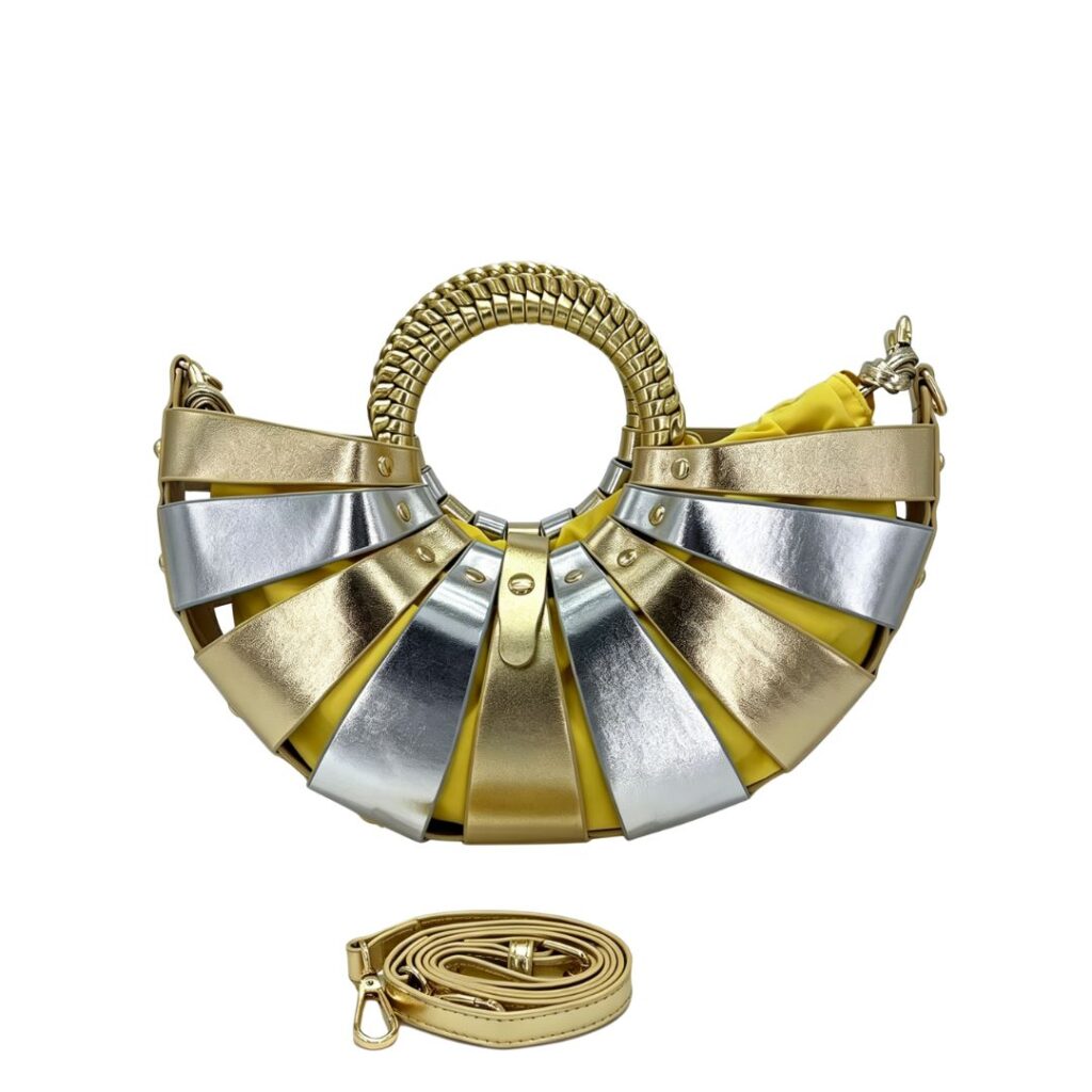 LA2348 GD/SL Pleated Shell Handbag