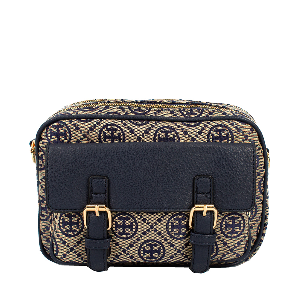 203-BL Double Zipper Crossbody Bag