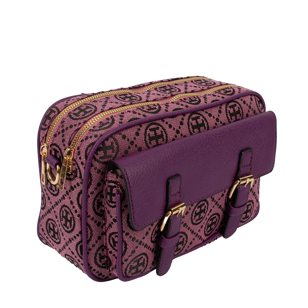 203-PP Double Zipper Crossbody Bag