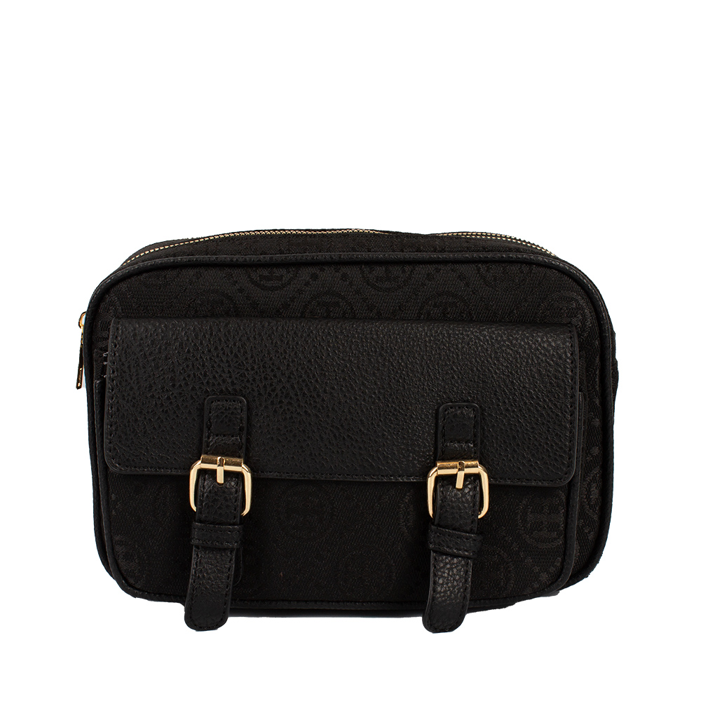 203-BK Double Zipper Crossbody Bag