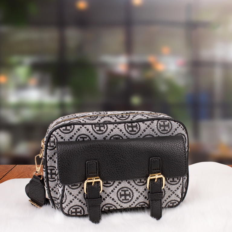 203-BK Double Zipper Crossbody Bag