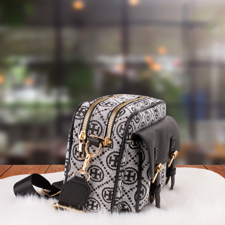 203-BK Double Zipper Crossbody Bag