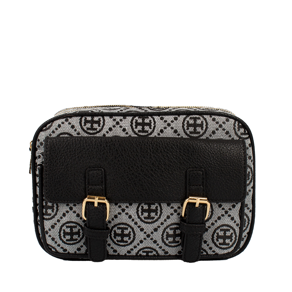 203-BK/WT Double Zipper Crossbody Bag