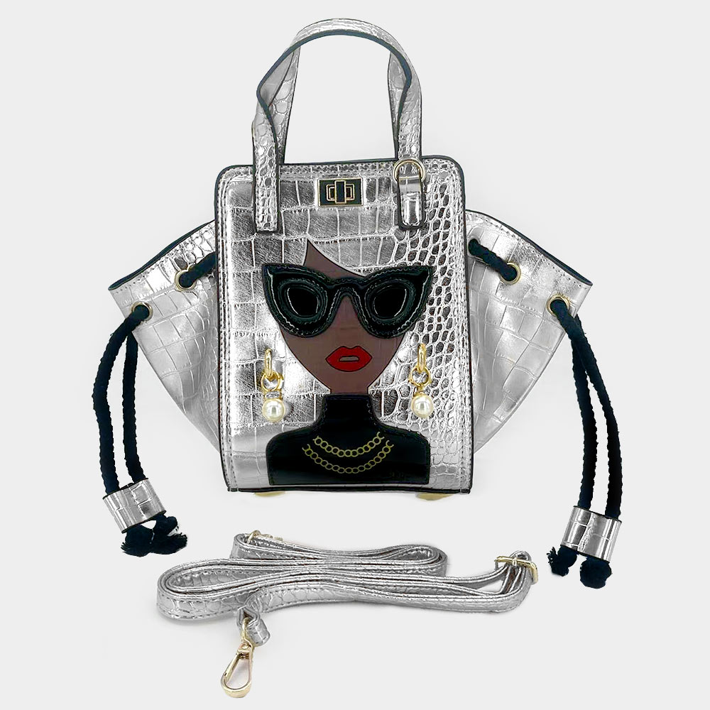 LA5302-SL Girl Accented Alligator Patterned Tote / Crossbody Bag