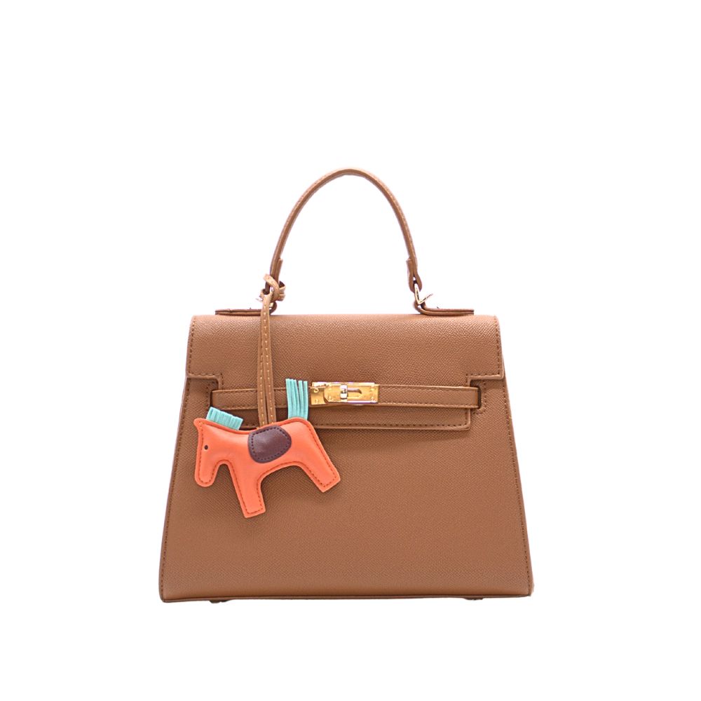 MW-5415 BR Textured Leather Lock Flap Fashion HandBag