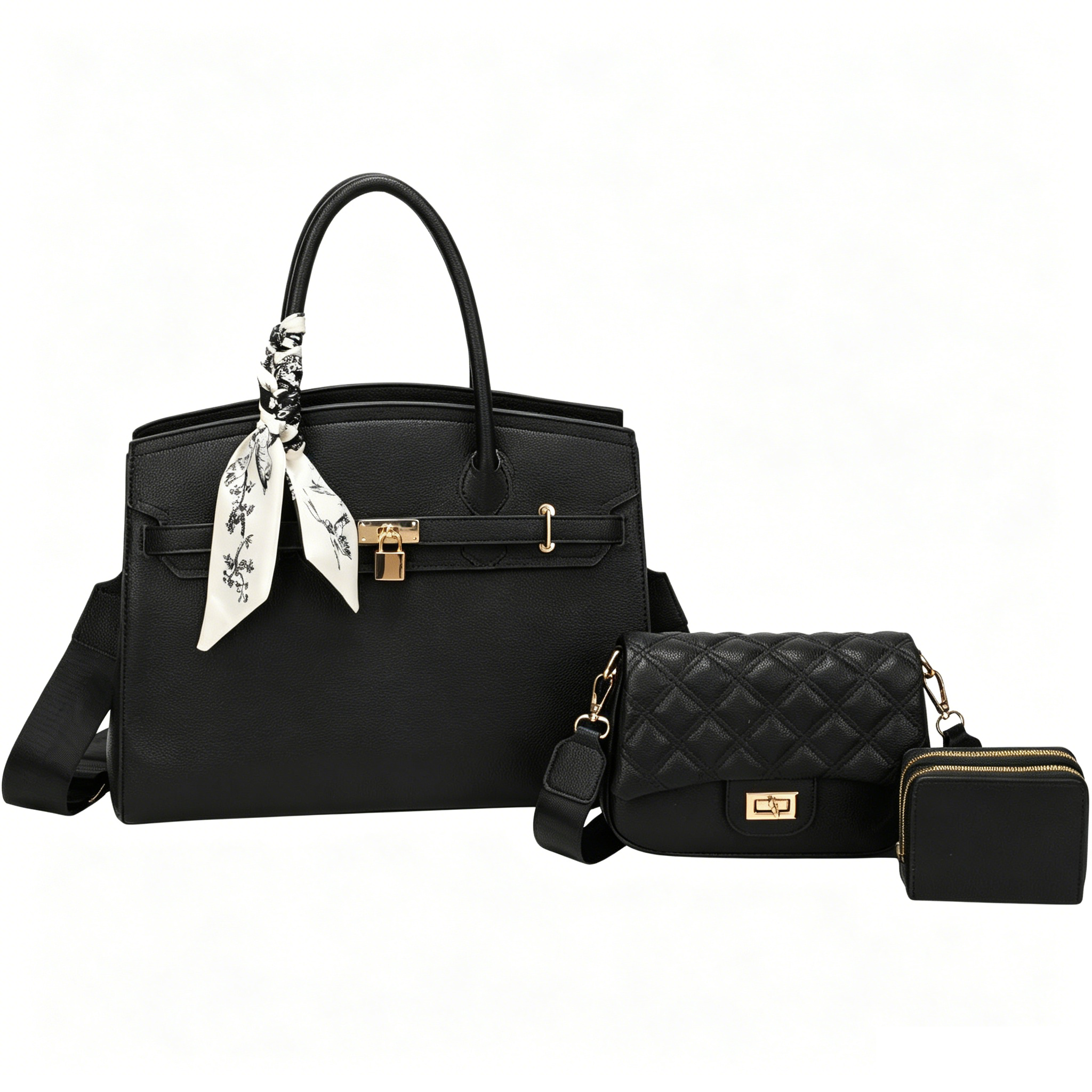 PU-24126-T3 BK Fashion Handbag(3 N 1)