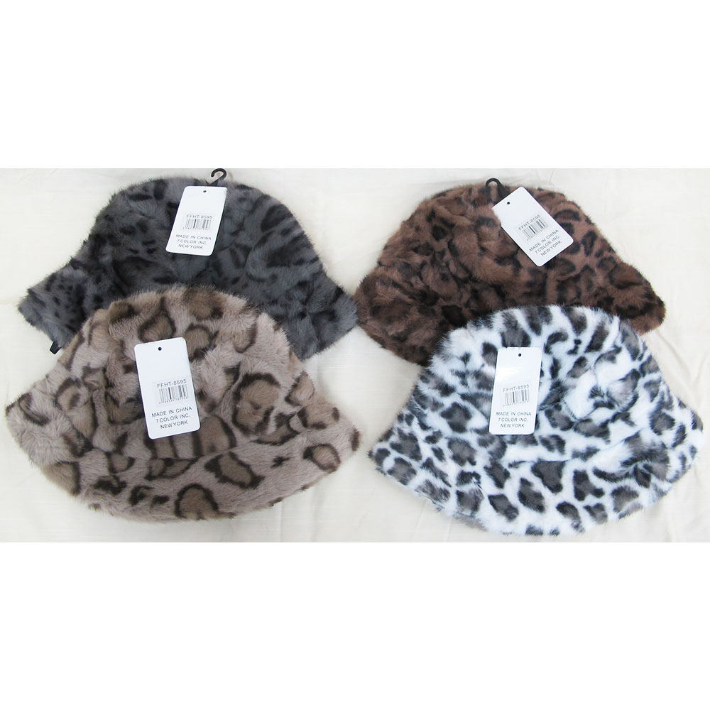 FFHT8595 ASST Winter Furry Leopard Bucket Hat (3 pcs )