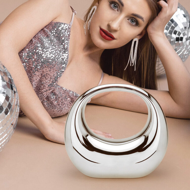 LA2312-SILVER Acrylic Moon Shape Evening Bag / Clutch Bag