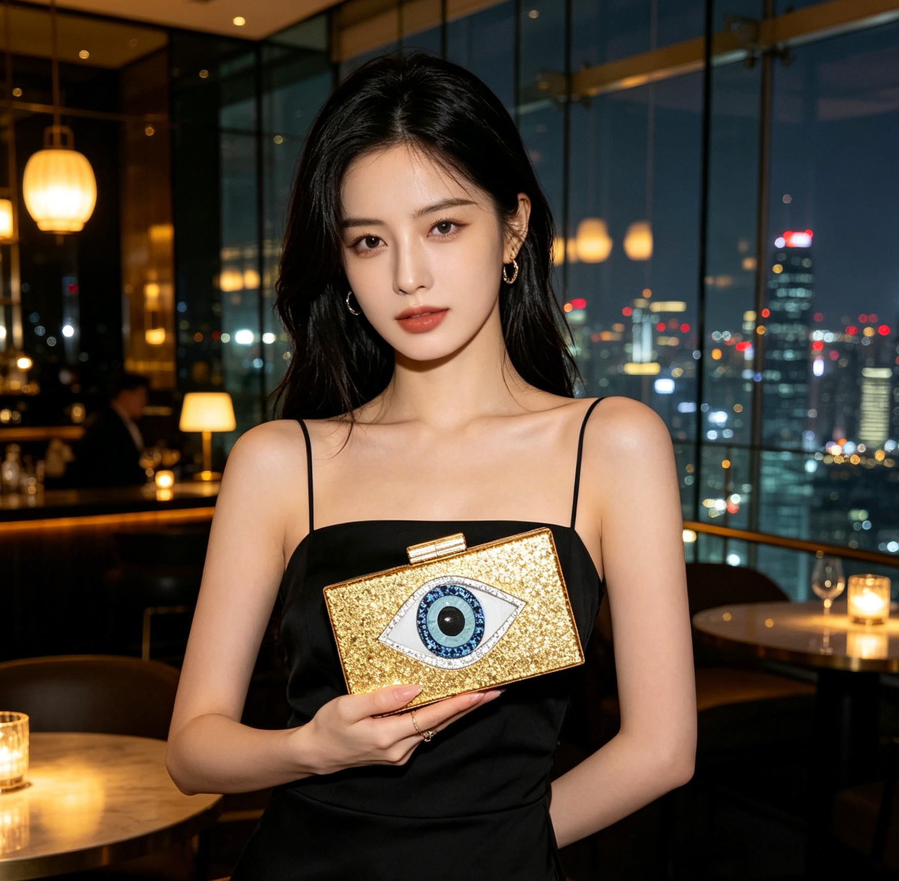 LAS2212 GD Glittered Evil Eye Clutch / Crossbody Bag