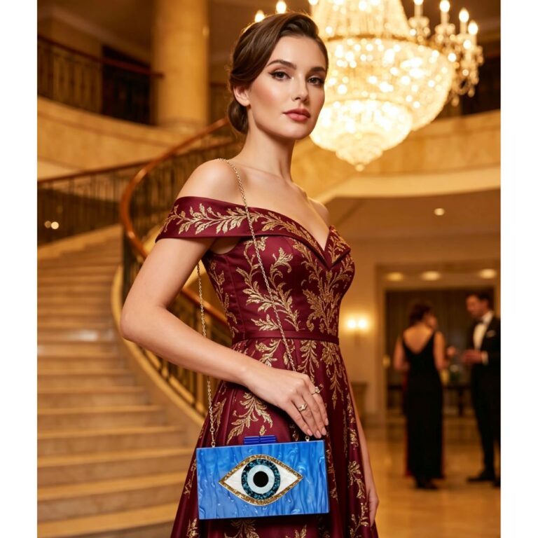LAS2212 BL Glittered Evil Eye Clutch / Crossbody Bag