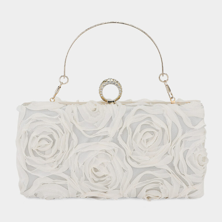 LA2901D BG Fabric Flower Embellished Evening Bag