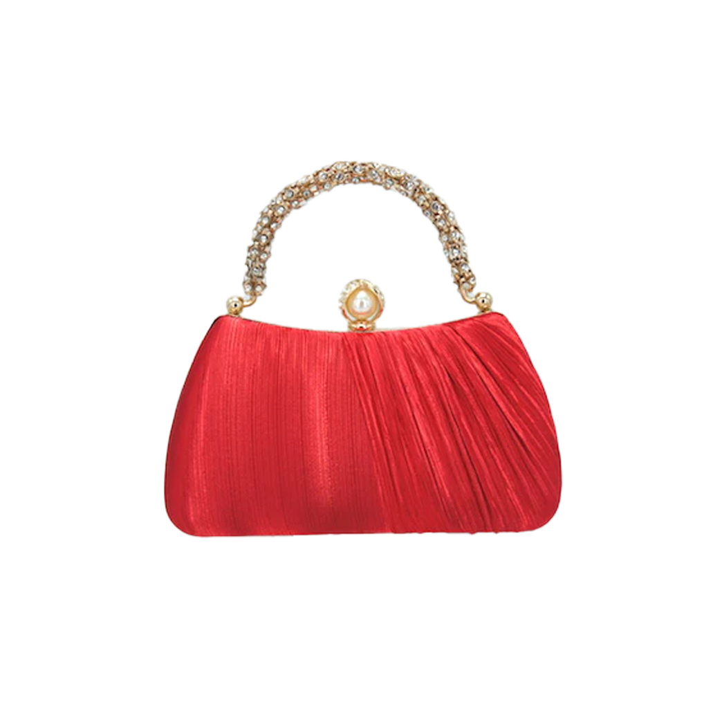 LAD62-1 RD Chic Pink Satin Evening Clutch Bag