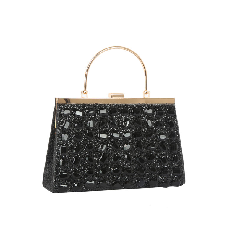 EWB394 BK Crystal Diamond Trapezoid Handheld Evening Clutch Bag