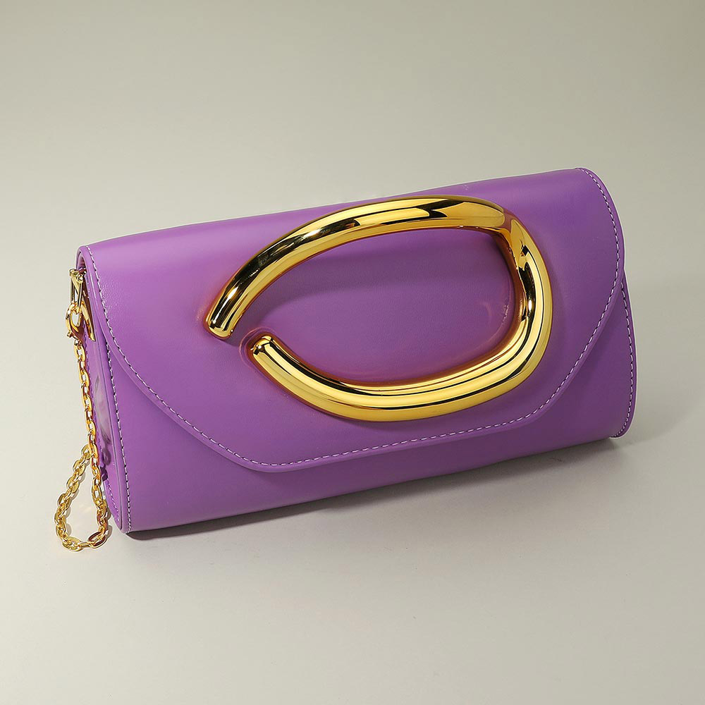 LA3230 PP Bold Hardware Accent Faux Leather Evening Clutch Bag / Crossbody Bag E