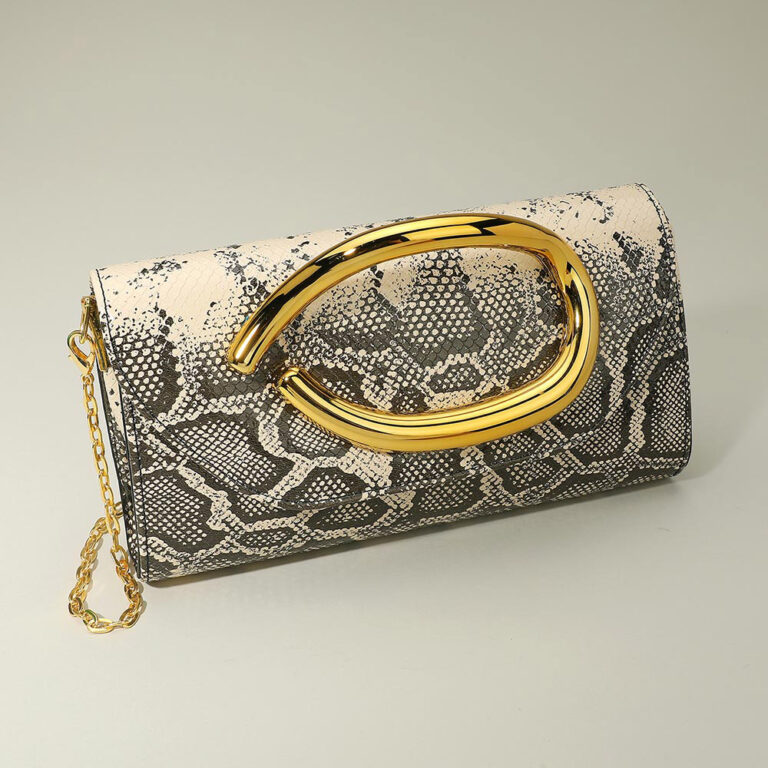 LA3230 SKH Bold Hardware Accent Faux Leather Evening Clutch Bag / Crossbody Bag E